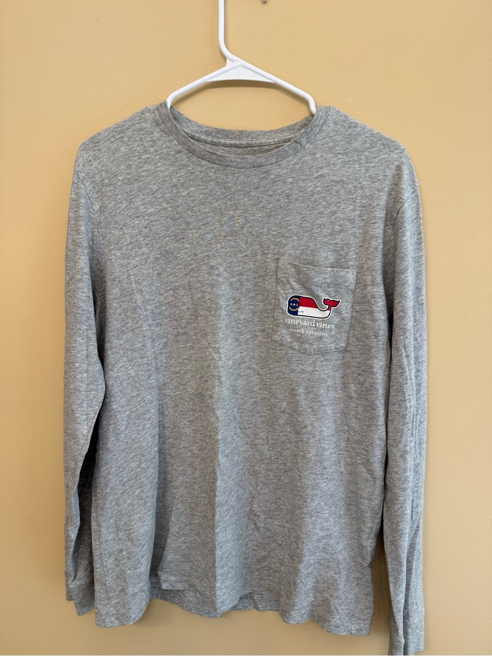 Vineyard Vines Gray Pocket Tee with Red, White & Blue Whale